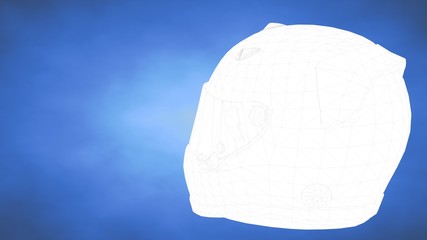 outlined 3d rendering of a helmet inside a blue studio