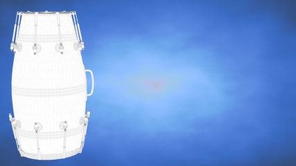outlined 3d rendering of a drum inside a blue studio
