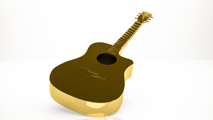 golden 3d rendering of a guitar inside a studio