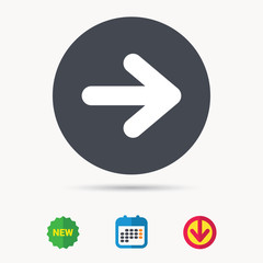 Arrow icon. Next navigation symbol. Calendar, download arrow and new tag signs. Colored flat web icons. Vector