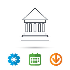 Bank icon. Court house sign. Money investment symbol. Calendar, cogwheel and download arrow signs. Colored flat web icons. Vector