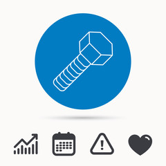 Screw icon. Bolt sign. Calendar, attention sign and growth chart. Button with web icon. Vector