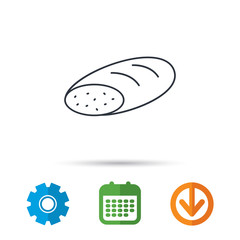 Bread icon. Natural food sign. Bakery symbol. Calendar, cogwheel and download arrow signs. Colored flat web icons. Vector