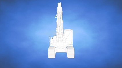 outlined 3d rendering of an auto mobile inside a blue studio