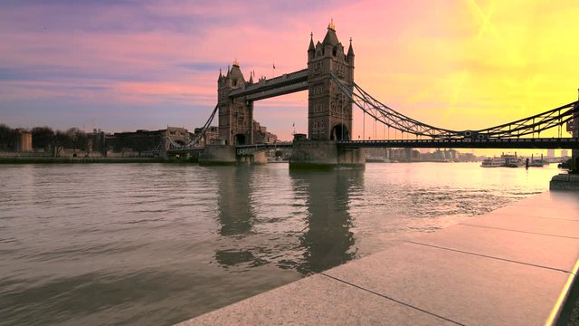 Tower Bridge on the river Thames. Timelapse