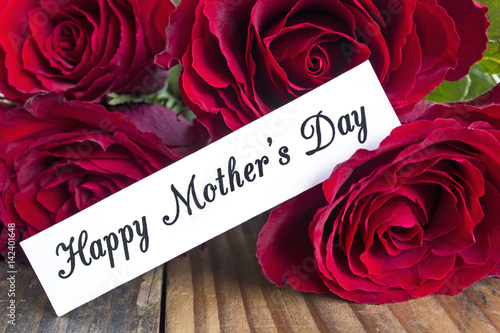 Happy Mother's Day,  Greeting Card,  with Bouquet of Red Roses