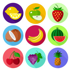 Colourful fruit flat set on color circles