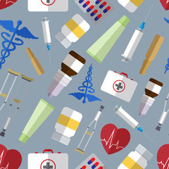 Seamless pattern background with simple medicine flat icons