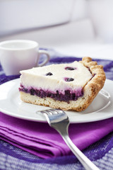 Piece of cheesecake with blueberries on a plate