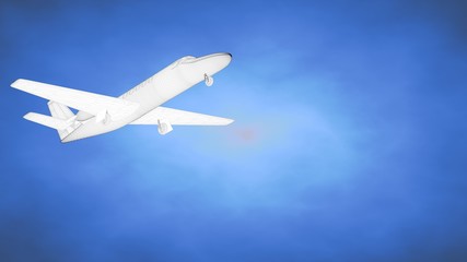 Fototapeta na wymiar outlined 3d rendering of an airplane inside a blue studio
