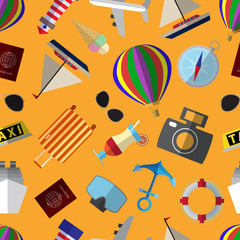 Seamless pattern background with modern travel symbols flat icon