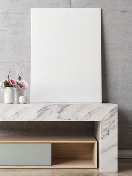 white poster on marble table, 3d render, 3d illustration