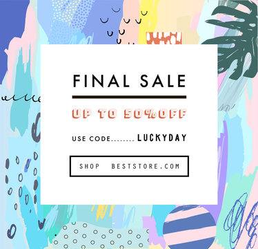 Creative Social Media Sale header or banner with discount offer. Design for seasonal  clearance. It can be used in advertising, web design, graphic design. 