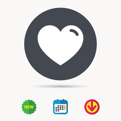 Heart icon. Romantic love symbol. Calendar, download arrow and new tag signs. Colored flat web icons. Vector