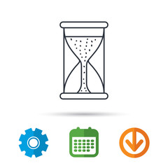 Hourglass icon. Sand time starting sign. Calendar, cogwheel and download arrow signs. Colored flat web icons. Vector