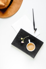 author office in writer concept on desk background top view