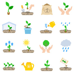 Sprout, icons set. Growing plant from seeds and care for plants. isolated symbols collection