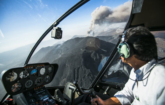 Man navigates helicopter