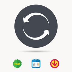 Update icon. Refresh or repeat symbol. Calendar, download arrow and new tag signs. Colored flat web icons. Vector