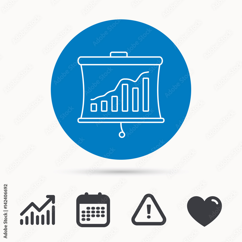 Poster statistic icon. presentation board sign. growth chart symbol. calendar, attention sign and growth ch