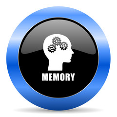 Memory black and blue web design round internet icon with shadow on white background.