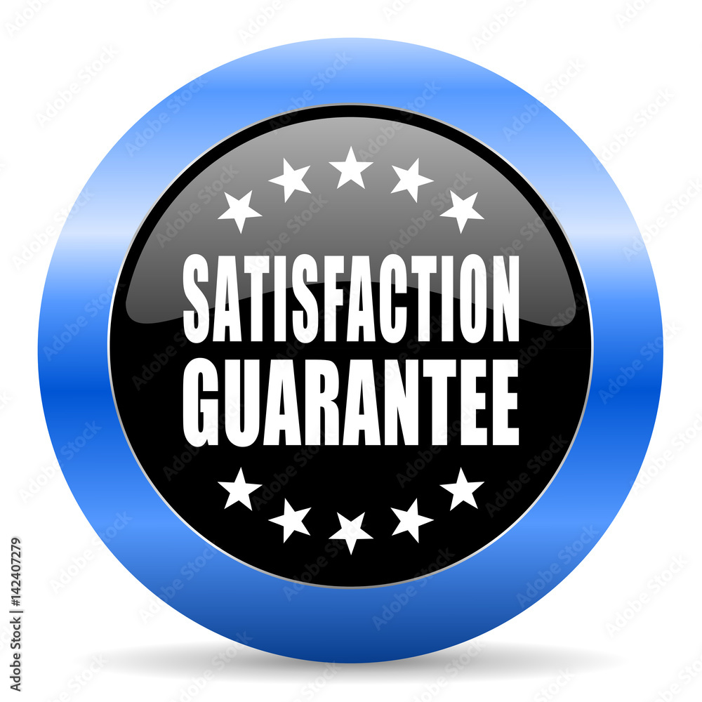 Poster satisfaction guarantee black and blue web design round internet icon with shadow on white background