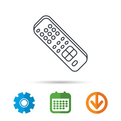 Remote control icon. TV switching channels sign. Calendar, cogwheel and download arrow signs. Colored flat web icons. Vector
