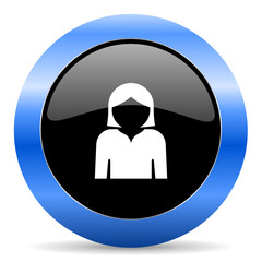 Profile avatar black and blue web design round internet icon with shadow on white background.