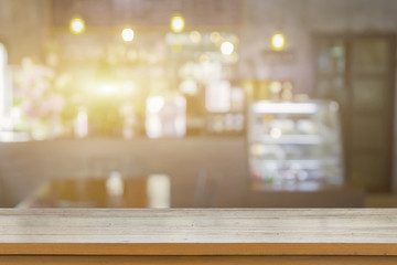  Empty top of wooden table or counter with summer landscape blue sky clouds Vibrantly colorful background. For product display,can be used for montage or display your products