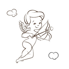 Cupid Love silhouette with bow and arrow and speech bubble