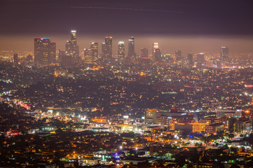 Night view of Los Angeles downtown, California, USA