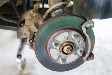 Disc brake on car, in process of new tire replacement,Car brake