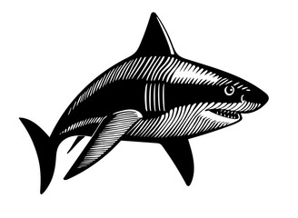 swimming shark, ink drawing