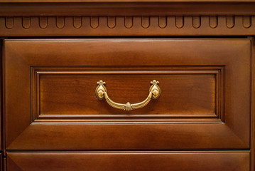 Close up wooden wardrobe drawer
