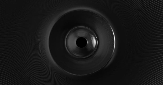 Abstract 4K circular background loop of steel and light for motion graphic. Animation rotation of radial steel. Abstract background of metal. Animation of seamless loop.  3D Loopable Animation 4k.