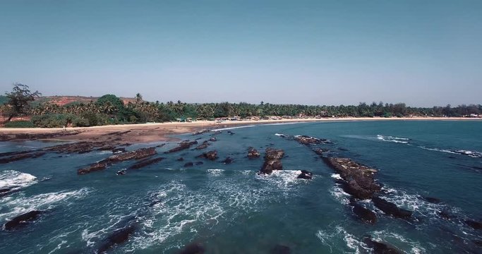 Aerial view of beach in Mandrem Goa, India.