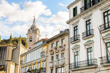 colorful street of lekeitio fishing village at basque country, Spain