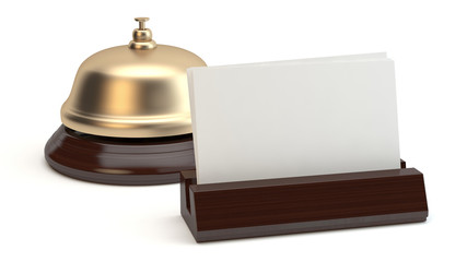 Reception bell and blank business card 