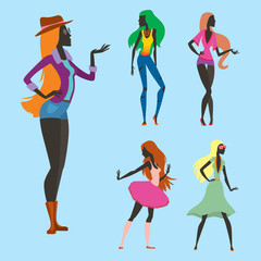 Fashion look girl silhouette beautiful girl woman female and pretty, young, model, style, hair, lady character glamour cute vector illustration.