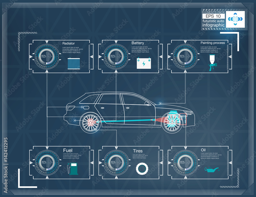 Poster futuristic user interface. hud ui. abstract virtual graphic touch user interface. cars infographic. 