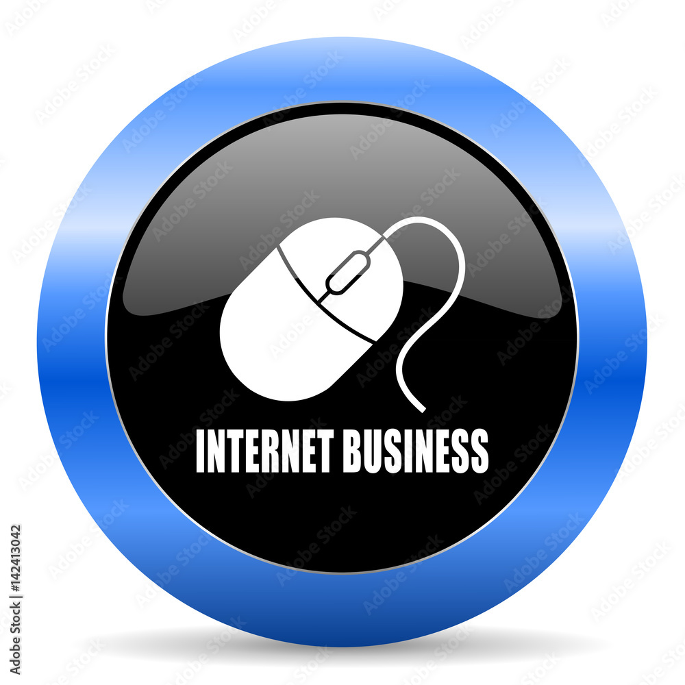 Aufkleber internet business black and blue web design round internet icon with shadow on white background.
