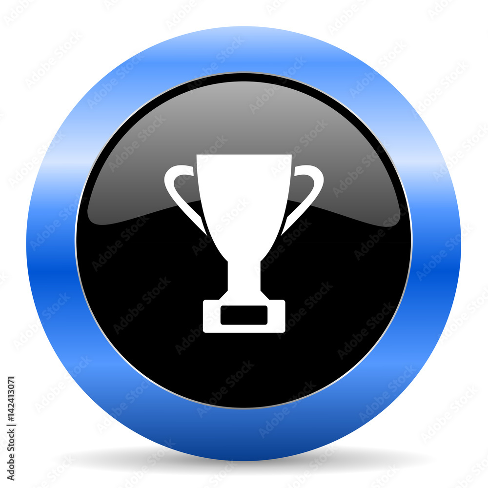 Poster cup black and blue web design round internet icon with shadow on white background.