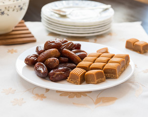Dessert. Sweets. Dried dates with Toffee