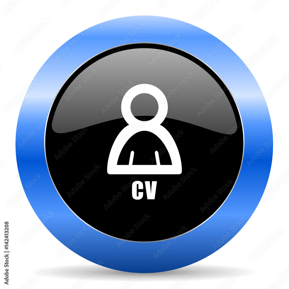 Aufkleber cv black and blue web design round internet icon with shadow on white background.