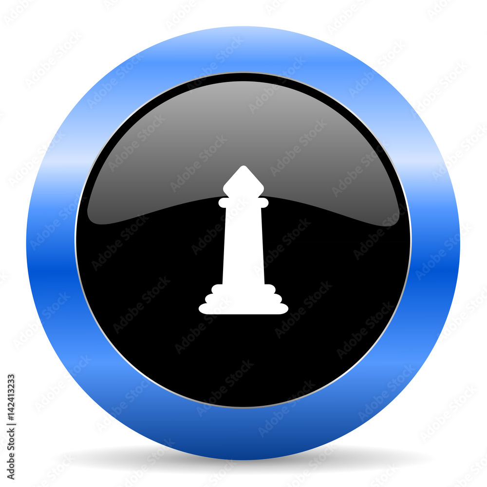 Poster Chess black and blue web design round internet icon with shadow on white background.
