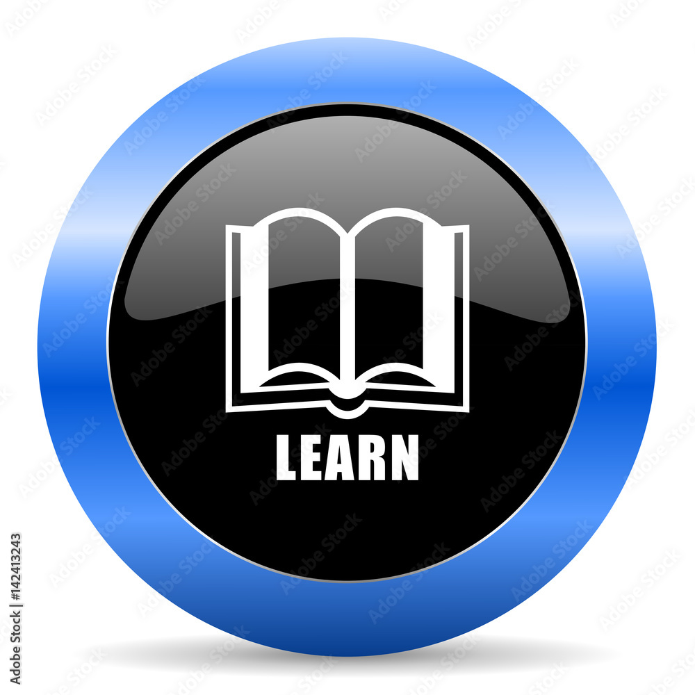 Leinwandbilder learn black and blue web design round internet icon with shadow on white background.