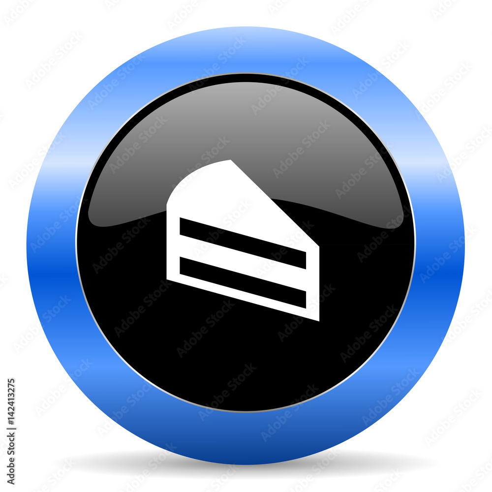 Aufkleber cake black and blue web design round internet icon with shadow on white background.