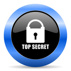 Top seret black and blue web design round internet icon with shadow on white background.