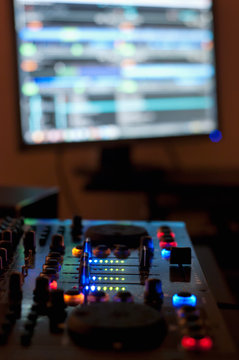 Mixing music in home audio studio