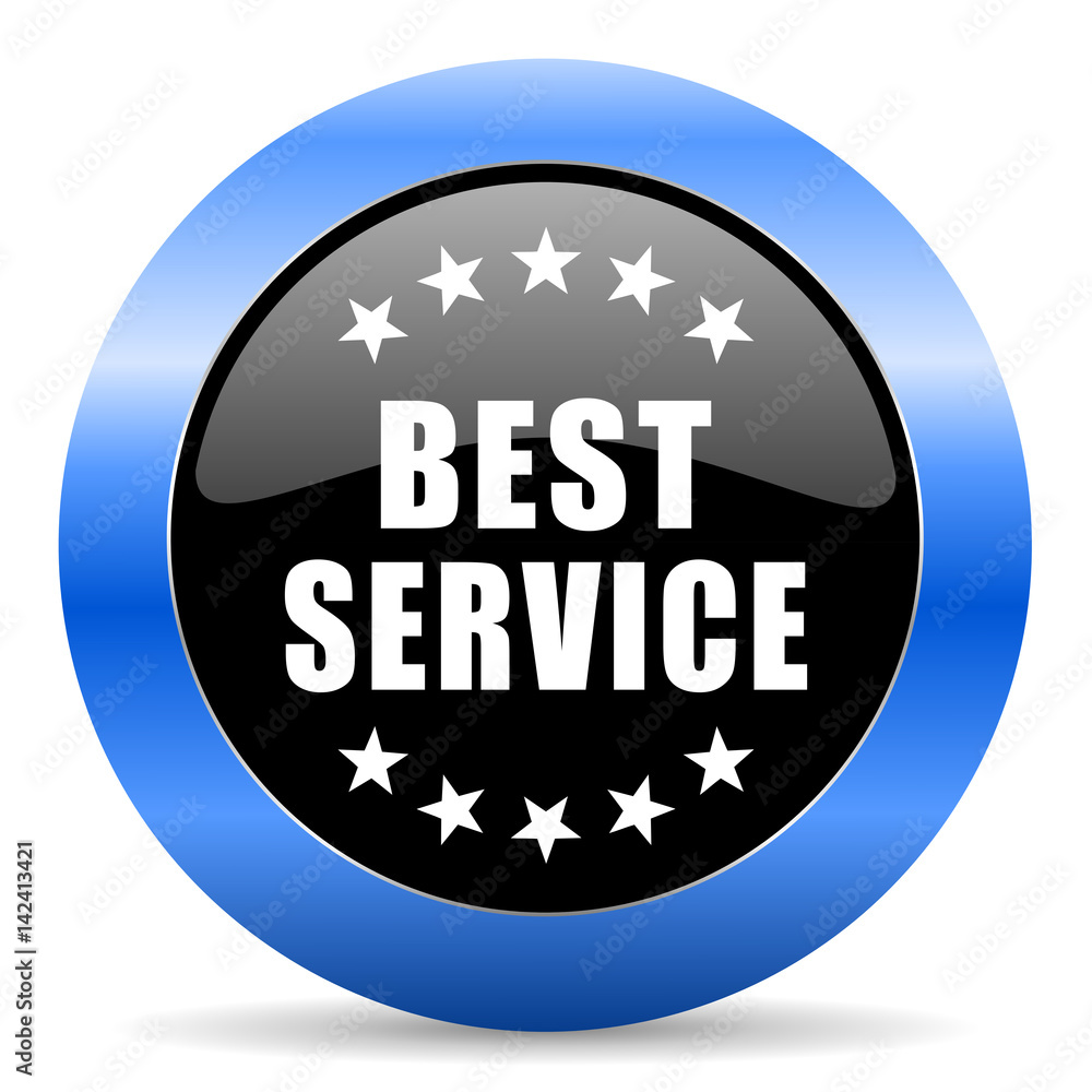 Poster best service black and blue web design round internet icon with shadow on white background.